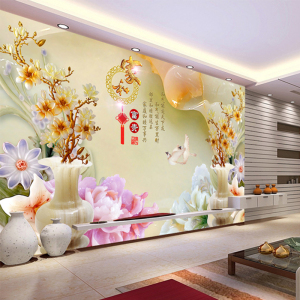 5d立体墙纸电视背景墙壁纸客厅中式壁画玉雕9d装饰墙布无缝整张3d