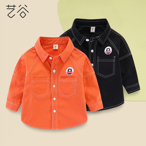 男童春装衬衣儿童口袋衬衫外套中小童春秋季长袖上衣宝宝春秋童装