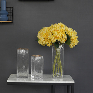 北欧简约轻奢方形金边玻璃花瓶客厅餐厅摆件鲜花插花花器花艺套装