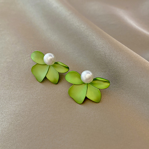绿色花朵耳钉女夏季款轻奢百搭耳饰2022年新款潮小众高级感耳环