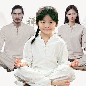 佛系女装夏季套装禅意打坐冥想儿童练功服寺院义工居士服定制logo