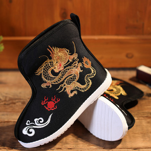 男童汉服古装鞋中小童儿童透气棉麻古风靴子男孩中国风手工布鞋夏