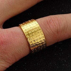扳指六字真言大拇指防过敏越南沙金戒指男士24k黄金999周大福星