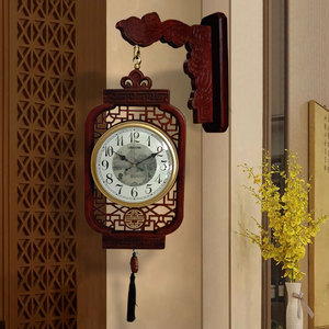 新中式实木双面钟高档两面挂钟中国风家用客厅静音复古时钟表大气