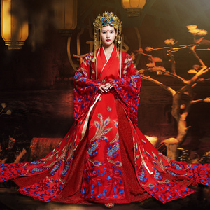 汉服嫁衣敬酒服2021新款新娘结婚凤冠霞帔冬季中式拖尾婚纱礼服女