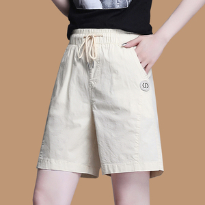 五分裤女士夏外穿薄款宽松紧纯棉大码中裤5分全棉布中年妈妈短裤