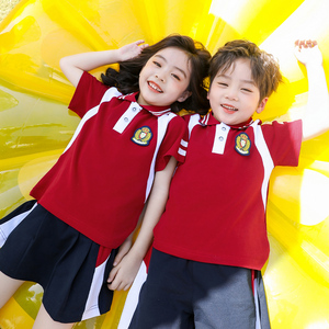 夏季幼儿园园服运动会纯棉套装红色校服小学生团体定制教师服班服
