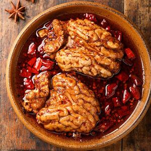 香辣猪脑花四川特色零食小吃抖音网红推荐麻辣红油猪头即食熟食