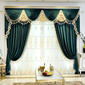 宫廷高档奢华大气欧式哑光丝绒布遮光窗帘头客厅卧室酒店别墅定制