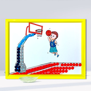 运动健康儿童房间纽扣画diy手工作品幼儿园体育环创小学生装饰画