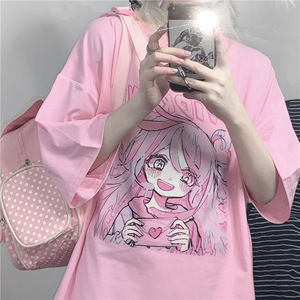 粉红色短袖T恤女夏可爱甜酷二次元动漫画软妹上衣日系jk原宿ins潮
