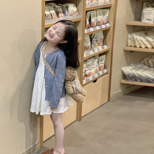 2024夏季女宝宝镂空印花针织开衫韩国童装儿童纯色百搭吊带裙套装