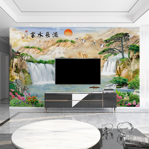 901人付款淘宝客厅装饰画山水画沙发背景墙画办公室风水画画富水长流