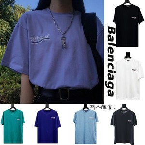 代购balenciaga巴黎世家20ss 女短袖可乐标波浪t恤衫男logo雾霾蓝
