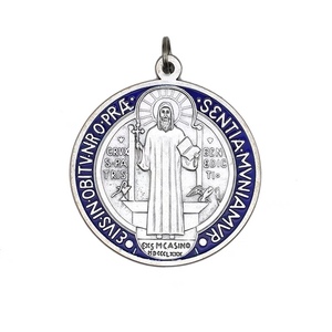 tzj意大利进口圣本笃驱魔圣牌挂饰合金镀银珐琅彩材质直径10cm