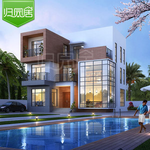 j322农村现代风格房屋别墅设计图纸三层简约大露台自建房设计图纸