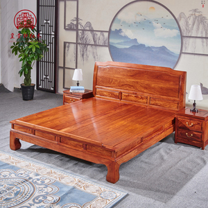 红木床刺猬紫檀大床新中式婚床花梨木床实木大脚卧室1.8米双人床