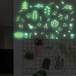 卡通夜光花草树木夜光墙贴荧光绿DIY儿童房墙面背景装饰墙贴自粘