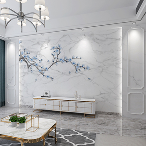 新中式电视背景墙墙布梅花2022家用新款大气墙纸8d立体电视墙壁画