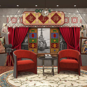 老上海民国风格壁纸剧本杀影楼旧物件旗袍直播间背景布百乐门墙纸