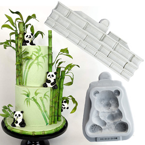 竹子熊猫硅胶模具 翻糖蛋糕装饰模具diy巧克力烘焙模具