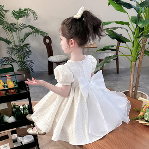 公主裙女童夏装2024新款儿童夏款短袖洋气裙子宝宝夏季白色连衣裙
