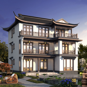 中式仿古复古乡村别墅建筑设计方案cad图纸ppt文本su模型效果图研今