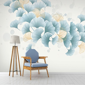 定制壁画电视背景墙清新淡雅银杏叶壁纸现代简约客厅卧室无缝墙布