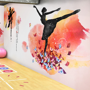 3d芭蕾舞女孩大型定制壁画健身房工作室背景墙装饰壁纸舞蹈房墙纸