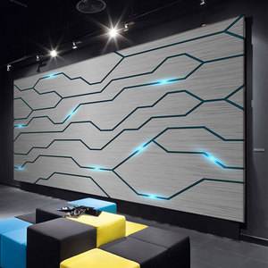 3d电子科技感装饰墙纸it电脑公司前台背景墙面装修壁画办公室壁纸