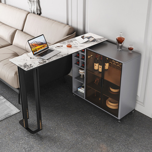 岩板吧台桌家用客厅隔断柜吧台酒柜餐边柜一体靠墙旋转可移动吧台