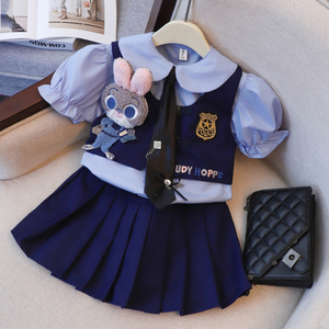 女童JK制服套装学院风百褶裙夏装2024新款儿童兔子朱迪警官三件套
