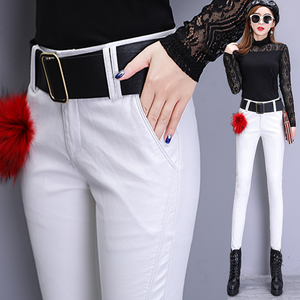 白色皮裤女真皮小脚裤长裤秋冬高腰紧身显瘦哑光外穿打底裤弹力