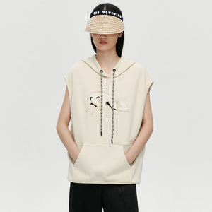 【小众设计】vvnk jane plus春秋季新款无袖连帽刺绣卫衣女