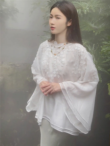 新中式国风复古宽袖衬衫女春装新款设计感小众洋气时尚雪纺上衣女