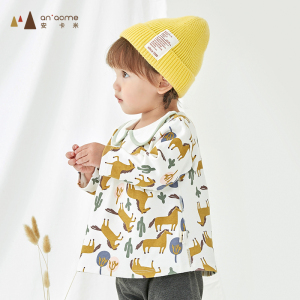 安卡米女童t恤2021春季新款童装中小儿童裙式上衣女宝宝打底衫