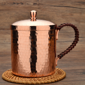 紫铜杯子纯手工水杯锤纹加厚带盖带把纯铜喝水茶杯红铜茶缸子补铜