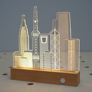 房地产地标建筑城市印象纪念礼品3d小夜灯榉木亚克力充电款小台灯