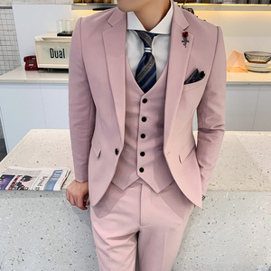 粉红色西服套装男士韩版修身休闲潮流小西装外套帅气新郎结婚礼服