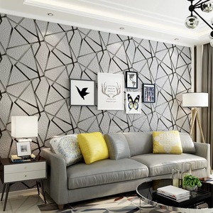北欧现代3d立体几何图案鹿皮绒壁纸电视背景墙纸黑白灰色客厅卧室