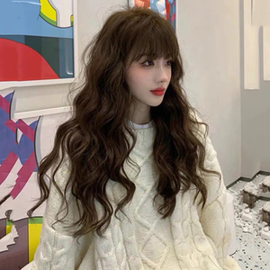 假发女空气刘海长卷发玉米烫蓬松长发少女大波浪自然羊毛卷全头套