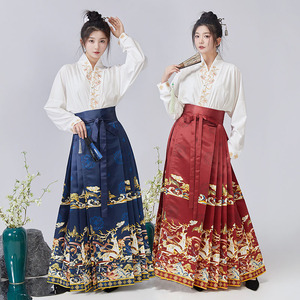 新中式马面裙套装国风成人女日常改良小个子穿搭2024新款红色汉服