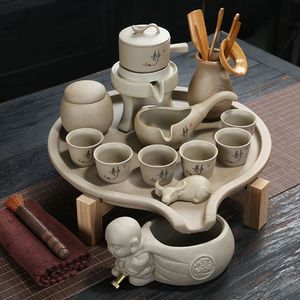 台湾老岩泥粗陶自动茶具家用石磨茶盘茶具套装网红特价功夫茶