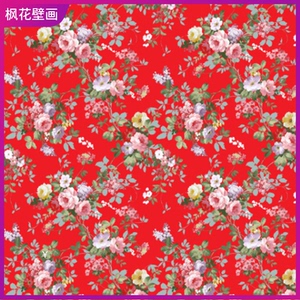 东北大花布壁纸东北风格印花墙纸东北民俗特色饺子馆饭馆壁画