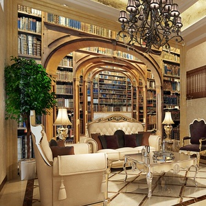 欧式图书馆墙纸书房办公室延伸空间壁纸书籍书架图书馆背景墙壁画