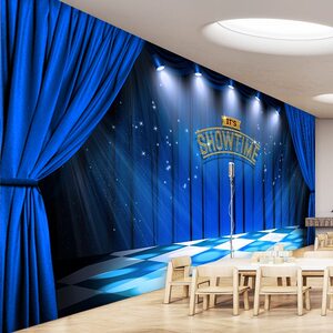 3d小舞台剧场背景墙纸墙布播音演播主持人口才培训班教室装饰壁纸