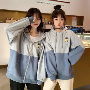 盐系拉链卫衣女春秋季姐妹闺蜜装宽松韩版bf慵懒风外套冬加绒ins
