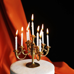 欧式复古奢华古铜金银生日蜡烛台创意浪漫仿金属质感蛋糕装饰插件