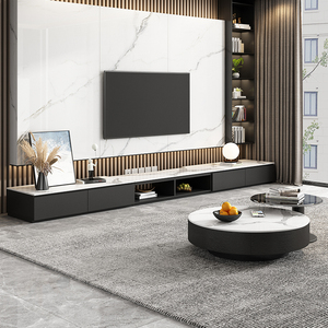 极简岩板电视柜茶几组合现代简约客厅北欧镂空落地台电视机柜3米