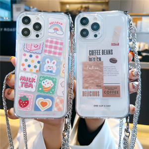 卡通透明可爱兔子贴纸适用iphone13promax手机壳苹果11链条斜挎绳12